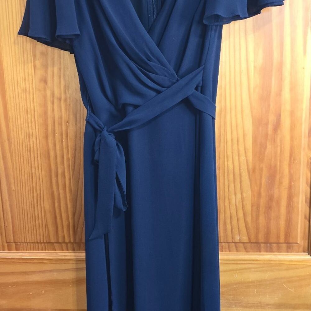 Lauren Ralph Lauren Belted Georgette Dress Dark Navy Blue Size 2 - Picture 2 of 4